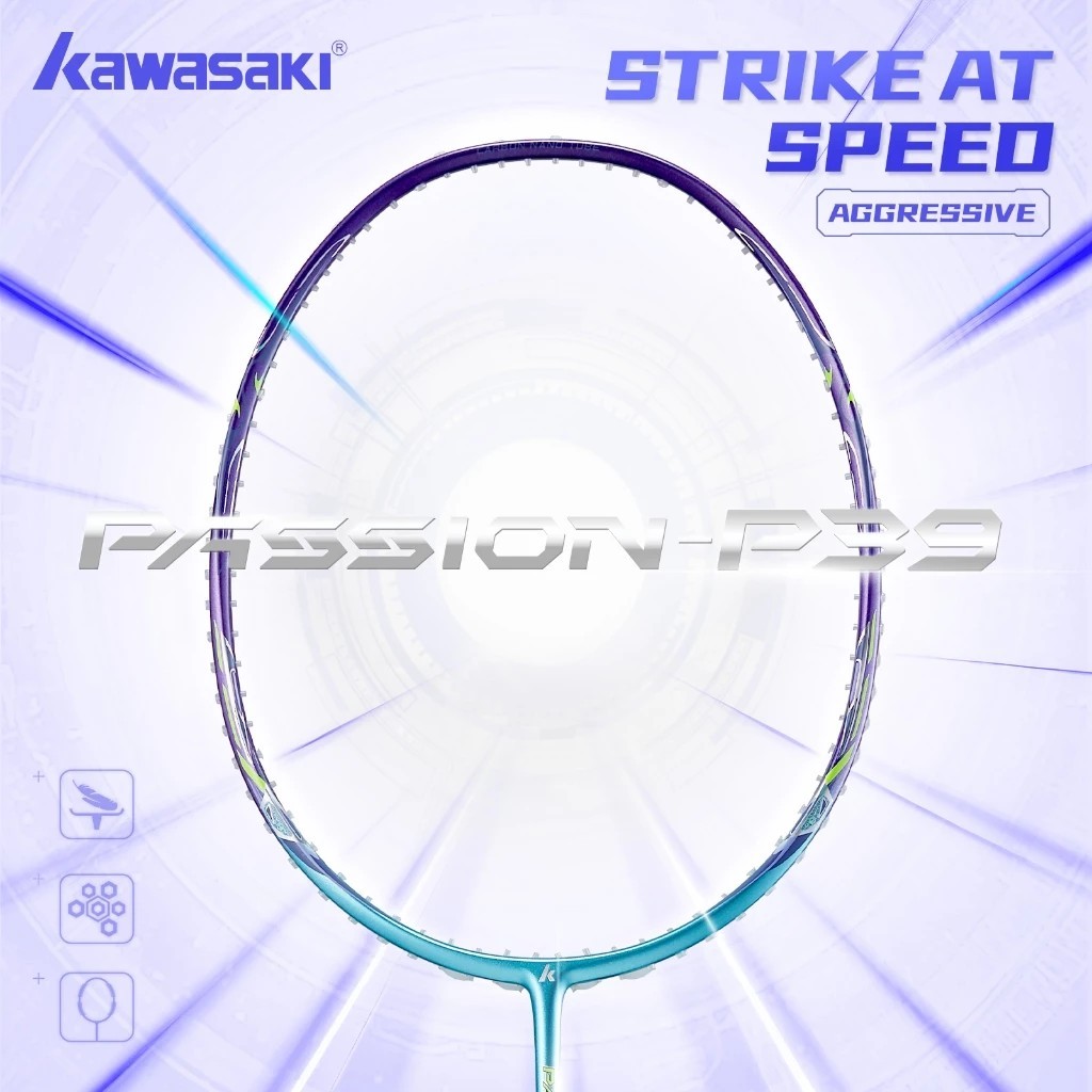 KAWASAKI ไม้แบดมินตันคาวาซากิ รุ่น PASSION P39 แถมซอง+เอ็น+กริป