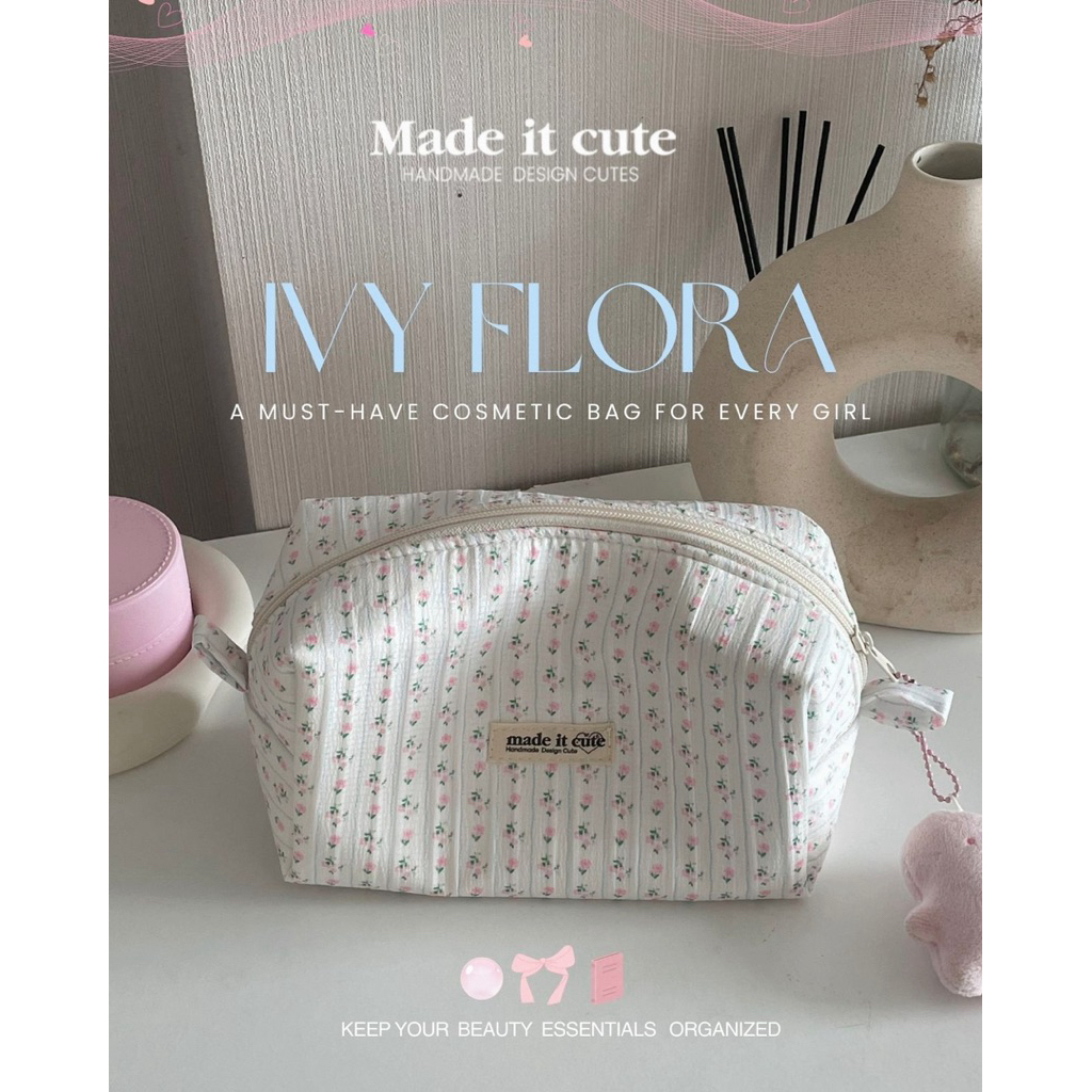 Made.it.cute~  IVY FLORA กระเป๋าเครื่องสำอางแฮนด์เมด