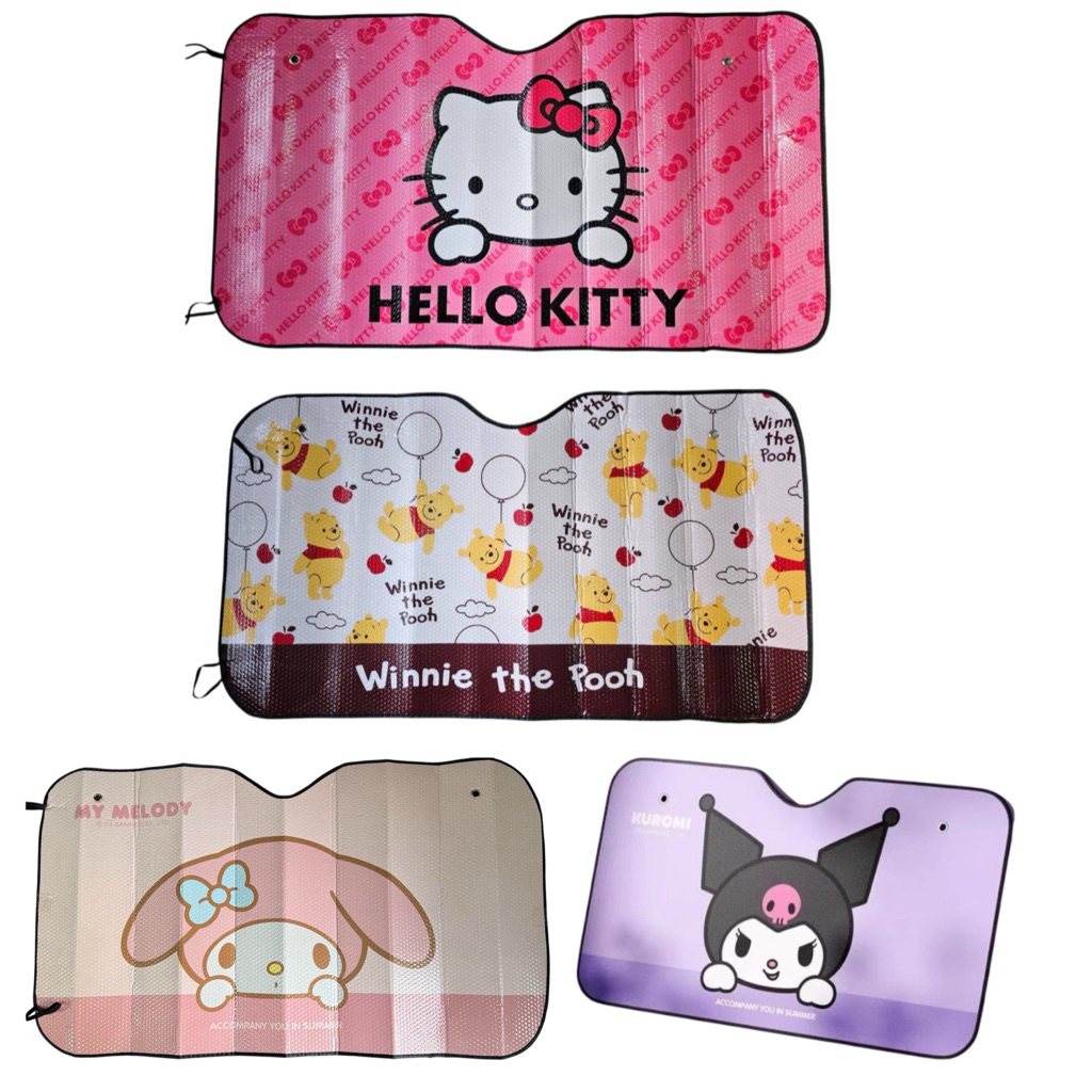บังแดดด้านหน้าในรถยนต์ ลายการ์ตูน #kittyบ #คิตตี้  #หมีพูร์ แบบฟรอยส์ สะท้อนกันยูวี กันแดดในรถยนต์จ้า