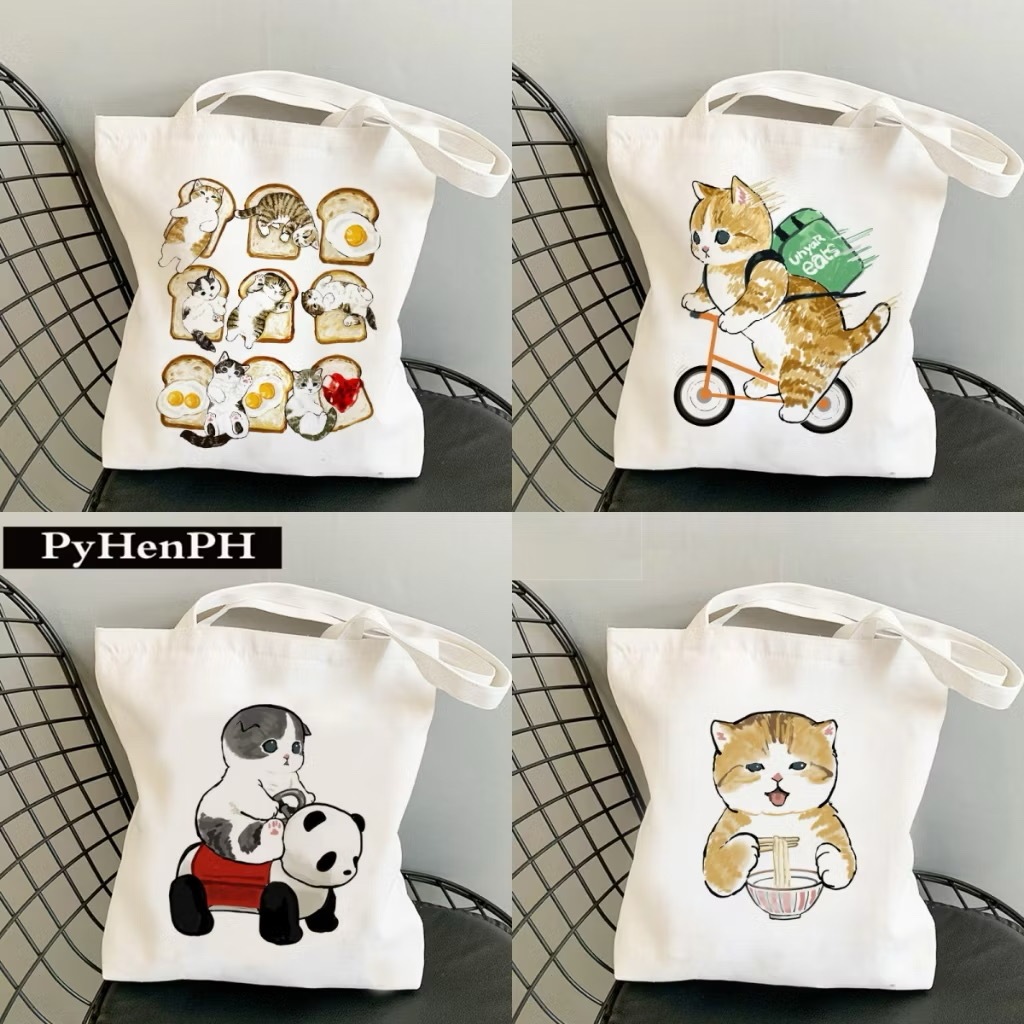 กระเป๋าผ้า มินิมอล 12 ลายแมว ขนาด 34*37cm Tote Bag TT-232