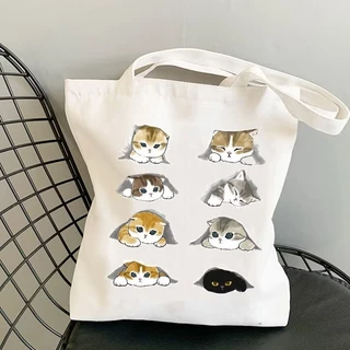 กระเป๋าผ้า มินิมอล 12 ลายแมว ขนาด 34*37cm Tote Bag TT-232