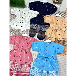 ชุดไทยชาย ชุดโจงกระเบนเด็ก ลายจันทร์ชาย คอกลม ผ้าฝ้ายฟอกนุ่ม