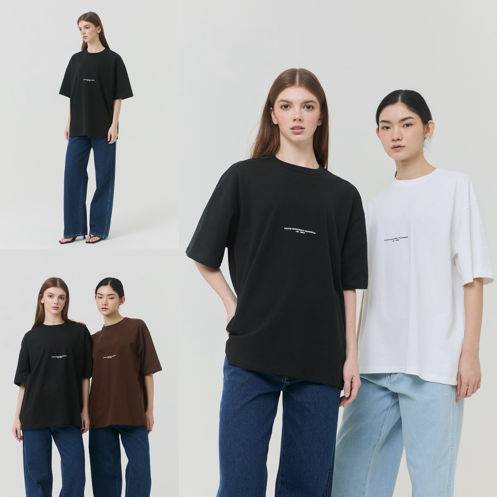 picht Trade mark tee เสื้อยืดทรงoversizeแขนสั้น สกรีนลายกลางอก