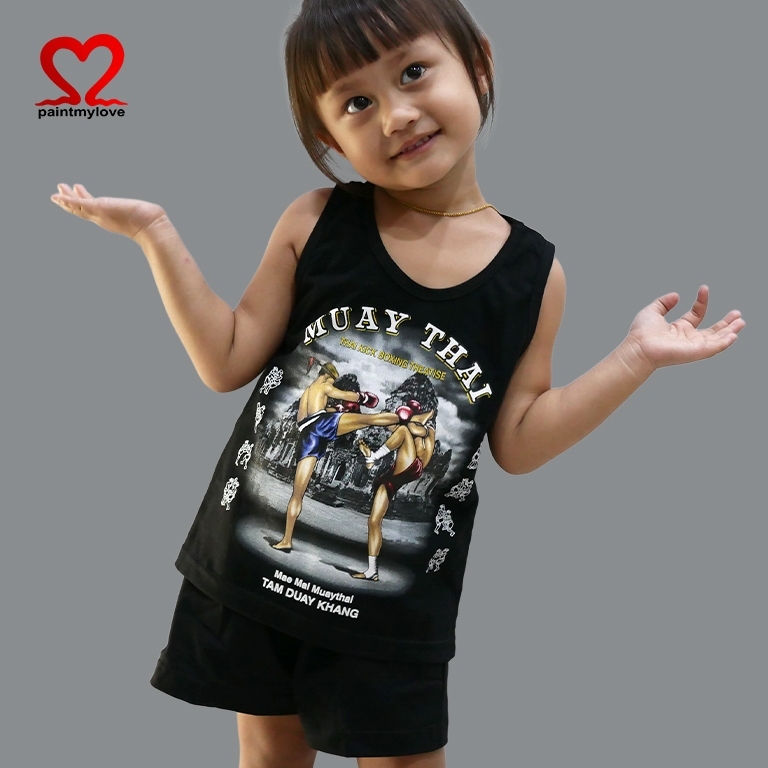 Paintmylove เสื้อกล้ามเด็ก ลายมวยไทย เสื้อยืดเด็ก ผ้า cotton100%ใส่ได้ทั้งชายและหญิง MUY.10