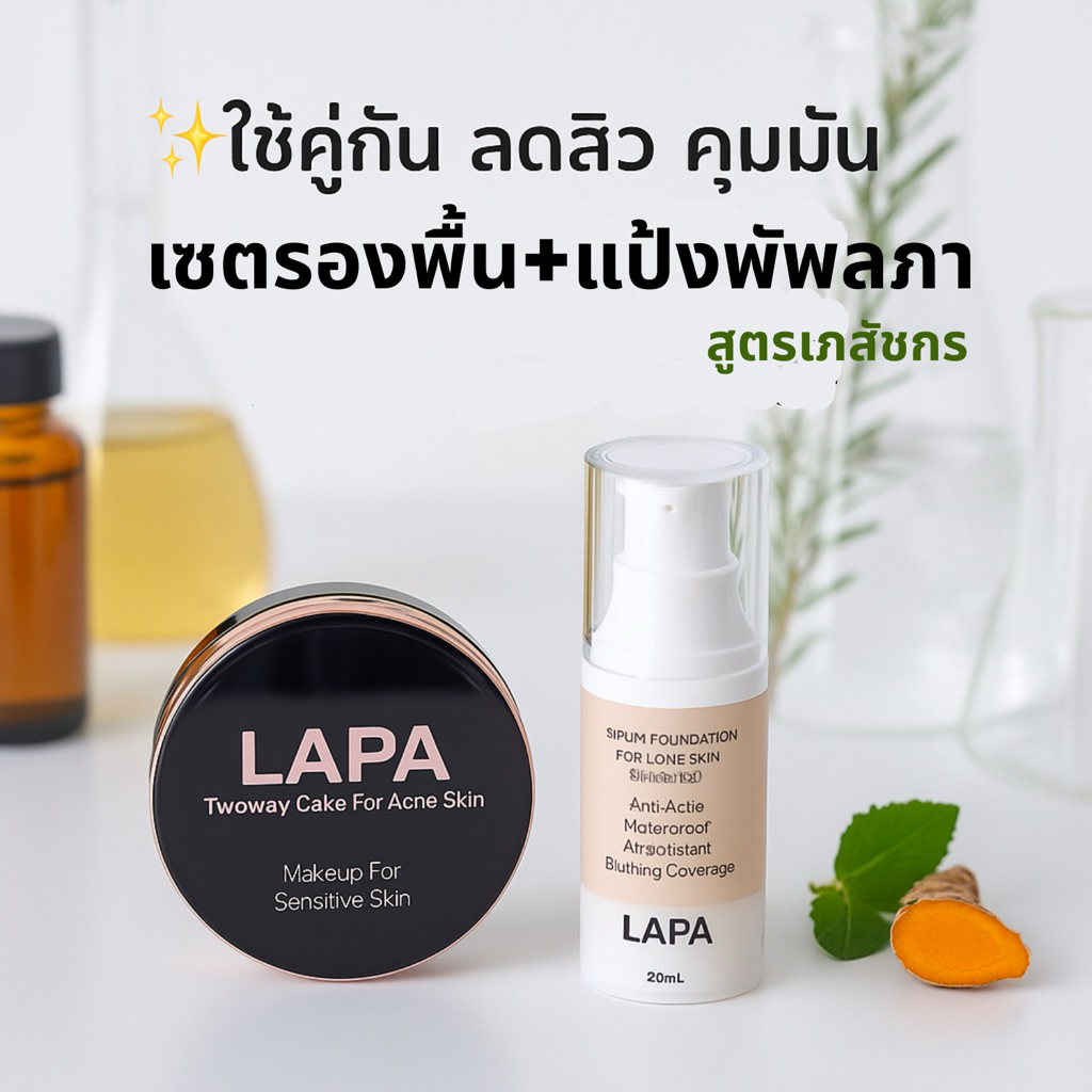 𝐋𝐀𝐏𝐀 𝐌𝐚𝐤𝐞𝐮𝐩 𝐒𝐤𝐢𝐧𝐜𝐚𝐫𝐞 𝐒𝐞𝐭 เซตคู่จิ้นเมคอัพลดสิว รองพื้นลภา 20g คู่แป้งพัพลภา 12g
