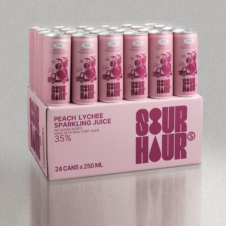 SOUR HOURS : 1Carton Box : Peach Lychee Sparkling Juice เครื่องดื่มพีชลิ้นจี่อัดแก๊สน้ำผลไม้ 35%