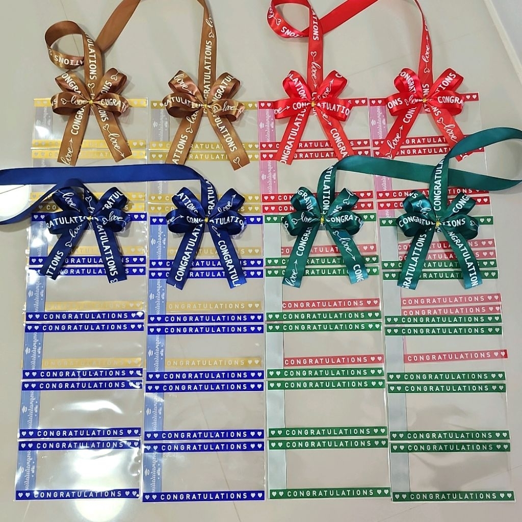 พวงมาลัย​ธนบัตร​ซอง​เปล่า​ โบว์​และซอง​ พิมพ์​ลาย​ ​congratulations​ ใส่ธนบัตร10ใบ​