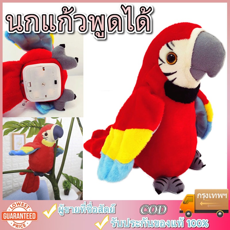 นกแก้วพูดได้ ทุกภาษา สั่นศีรษะและกระพือปีกได้ ตุ๊กตานกแก้ว ของเล่นเด็ก
