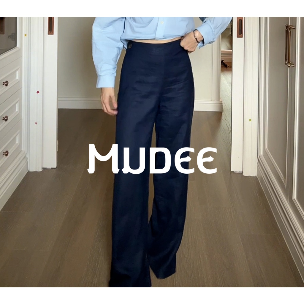 กางเกงขายาวเอวยางยืดด้านหลัง ผ้าลินิน 100%   Stretched Back Wide-Leg Long Pants