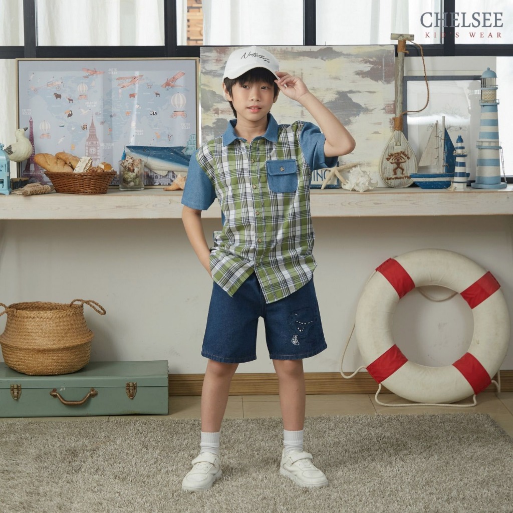 Chelsee เสื้อเชิ้ตยีนส์ แขนสั้น ลายสก๊อต ผ้ายีนส์ 100%Cotton เด็กผู้ชาย อายุ 1.5-10 ปี เสื้อผ้าเด็กโต รุ่น 128179 รูปที่ 7
