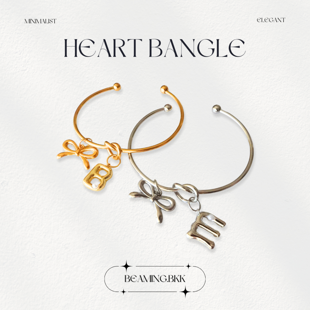 Beaming.bkk - Heart Bangle กำไลหัวใจ จี้ตัวอักษร