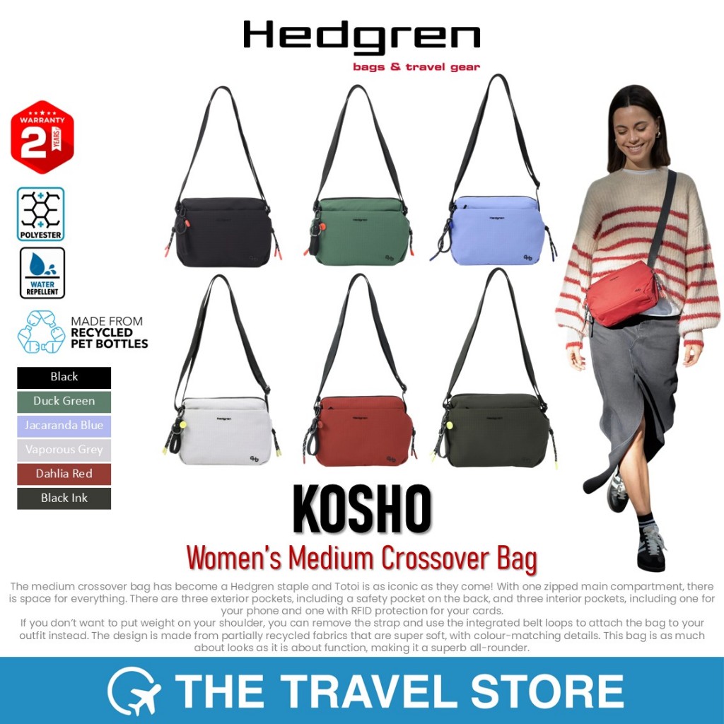 Hedgren KOSHO Women’s Medium Crossover Bag กระเป๋าสะพายข้าง วัสดุรักษ์โลก เนื้อผ้ากันละอองน้ำได้
