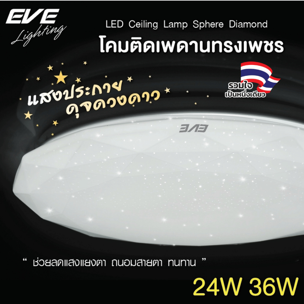 EVE โคมไฟติดเพดาน พร้อมแผงแอลอีดี ทรงเพชร LED ขนาด 24, 36, 50W แสงขาว (ไม่เอากล่องลดเพิ่ม 10%)