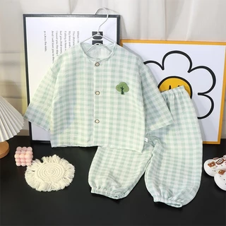 ✨70-130 ซม.✨ชุดนอนเด็กหญิง/ชาย เนื้อผ้าเบาบางใส่สบาย เสื้อคอกลม+กางเกงขายาว พร้อมส่งจากไทย