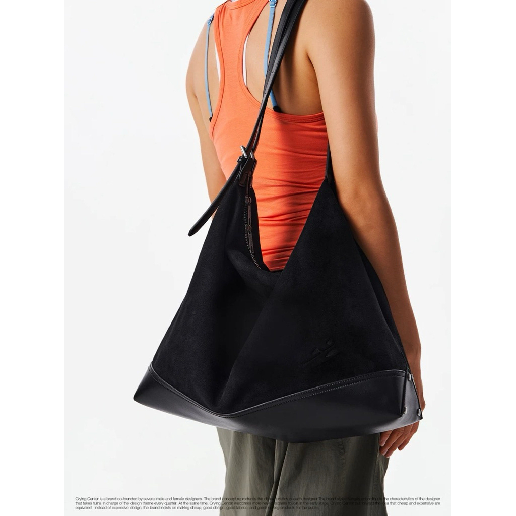 CryingCenter กระเป๋าสะพายข้าง/ครอสบอดี้ Matte Black Suede Crossbody Bag 2025