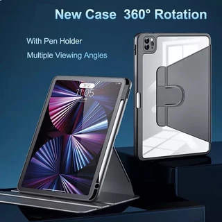 พร้อมส่ง เคสไอเเพด360°หมุนตั้ง/นอนได้ for Air4/5/6/7/8gen7/8/9 10.2 pro11 Gen11 A16 เคสหนังอะคริลิคใส ช่องใส่ปากกาทางขวา