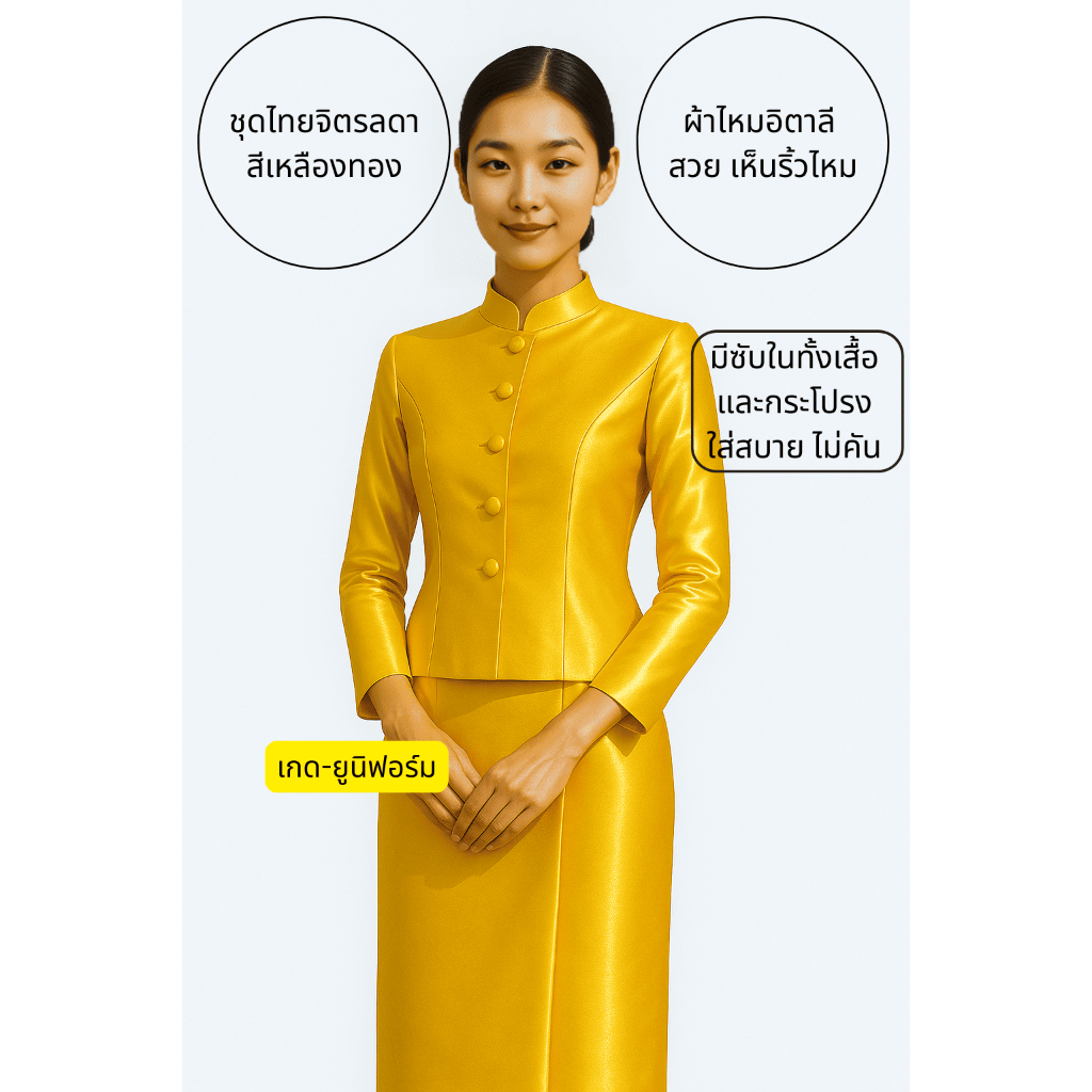 ชุดไทยจิตรลดา สีเหลืองทอง (ทั้งชุด) มีทุกไซส์