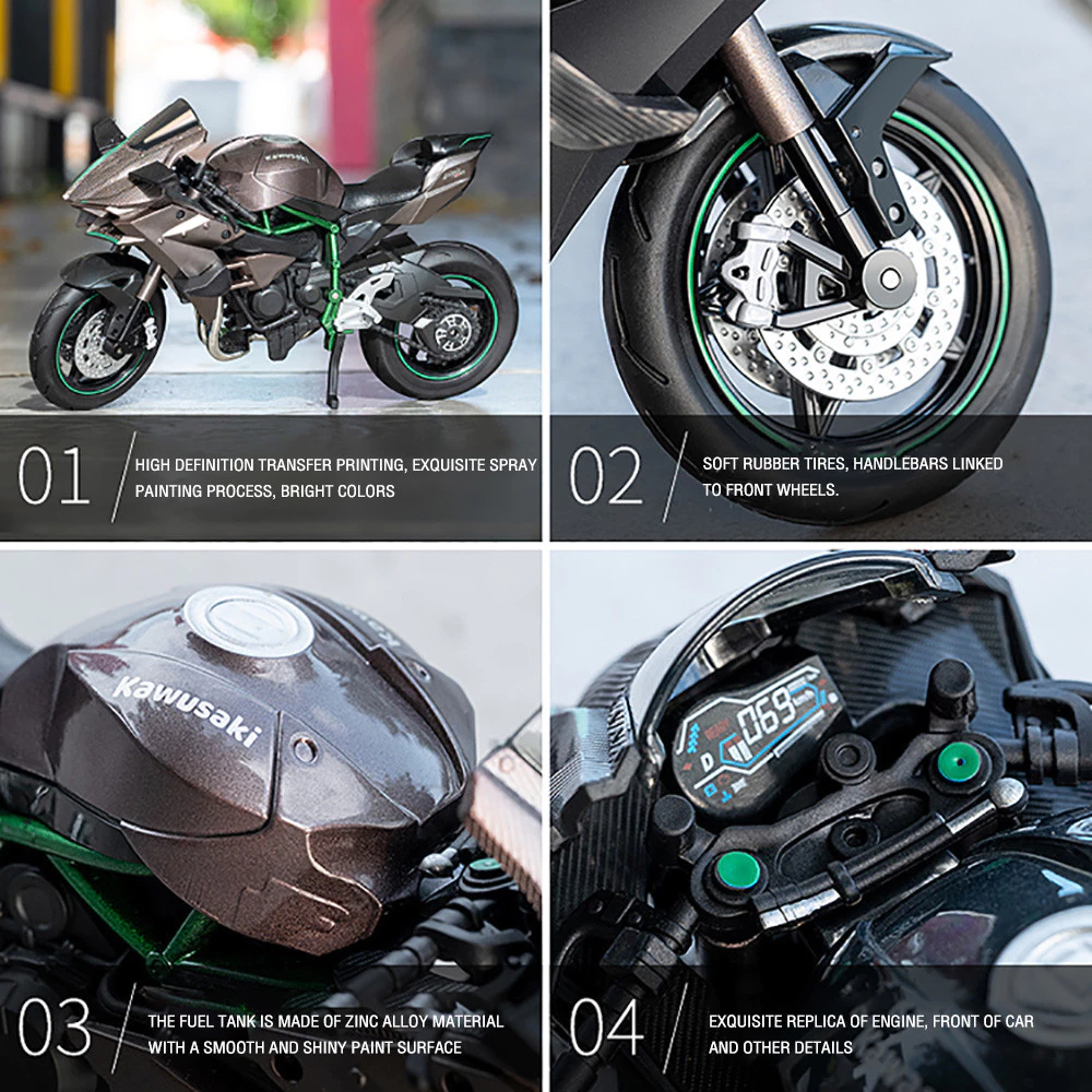 T-ONE 1:10 Kawasaki Ninja H2R รถจักรยานยนต์ Diecast รุ่นรถของเล่นรถคอลเลกชันของขวัญสําหรับเด็ก Boy Gir - รูปที่ 5