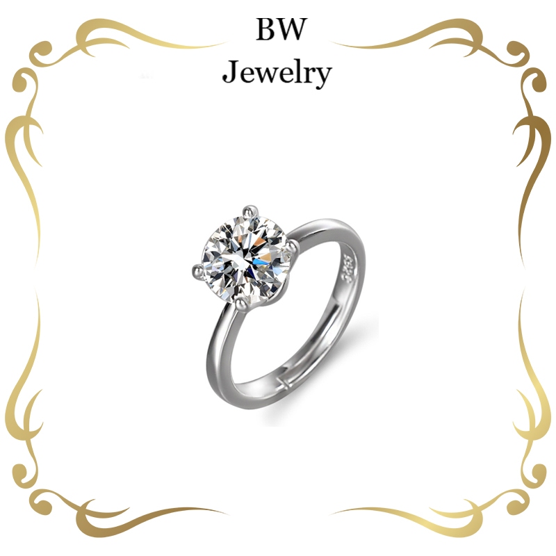 BW jewerly แหวนหญิง 1 กะรัต 4 กรงเล็บแหวนเดี่ยว แหวนข้อเสนอ （สามารถปรับขนาดได้）
