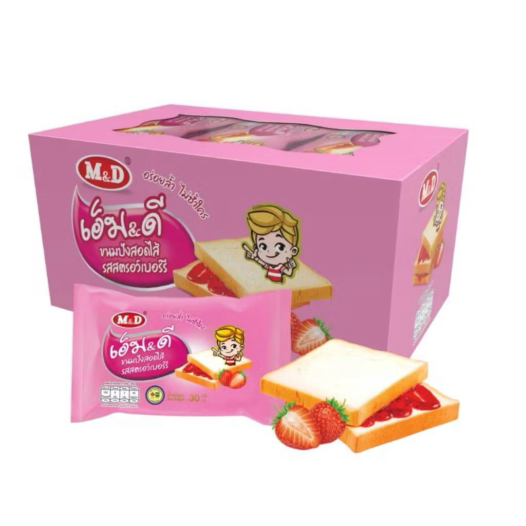 M&D เอ็ม&ดี ขนมปังสอดไส้รสสตรอว์เบอร์รี่ 12ชิ้น/กล่อง - รูปที่ 2