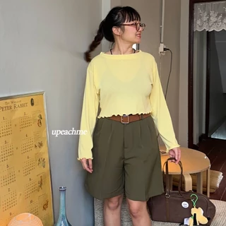 upeachme(B7,B10) Ape Crop [อก39-50"] เสื้อครอปแขนยาวขอบหยักทรงโคร่งหลวม ผ้าคอตตอนผสม ไม่ต้องรีด ใส่สบาย