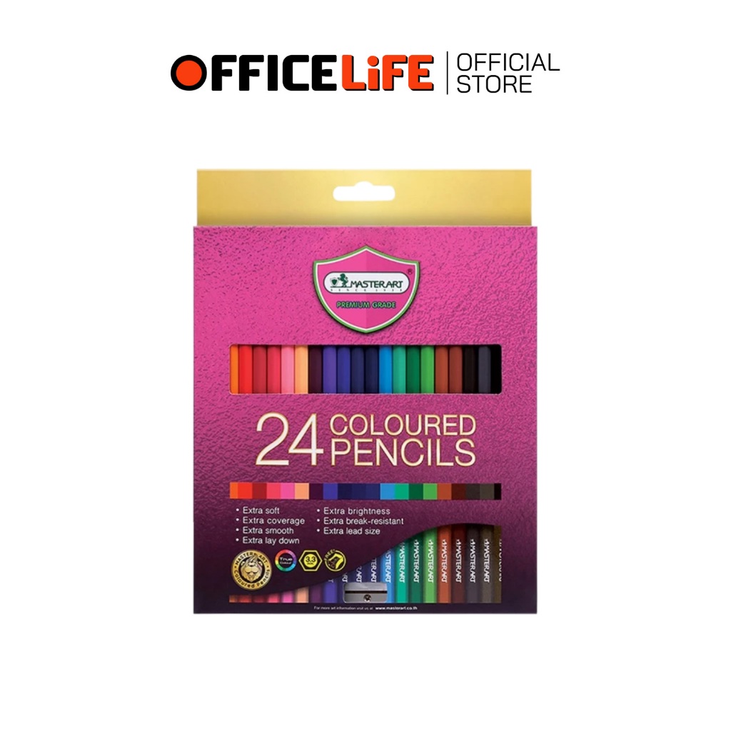 Master Art (มาสเตอร์อาร์ต) สีไม้ ดินสอสีไม้ แท่งยาว 24 สี รุ่นใหม่ 1 หัว ( 1 กล่อง )