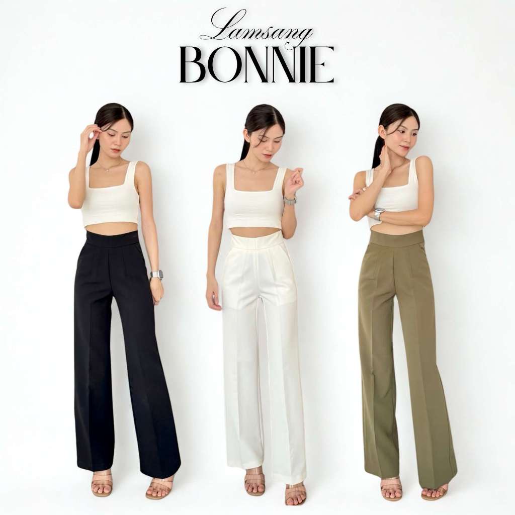 LAMSANG P09 Bonnie Pants กางเกงเอวสูงกระบอกกลางซิปหลัง