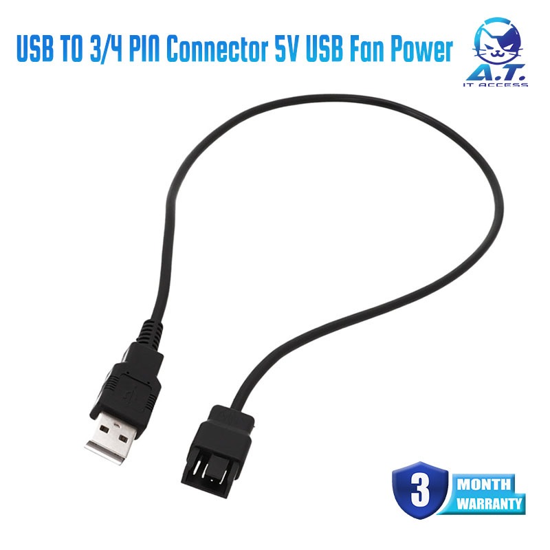 Fan Power Cord USB to 4-Pin 3-Pin Connector 5V USB Fan Power Supply Cord 22AWG 30cm.