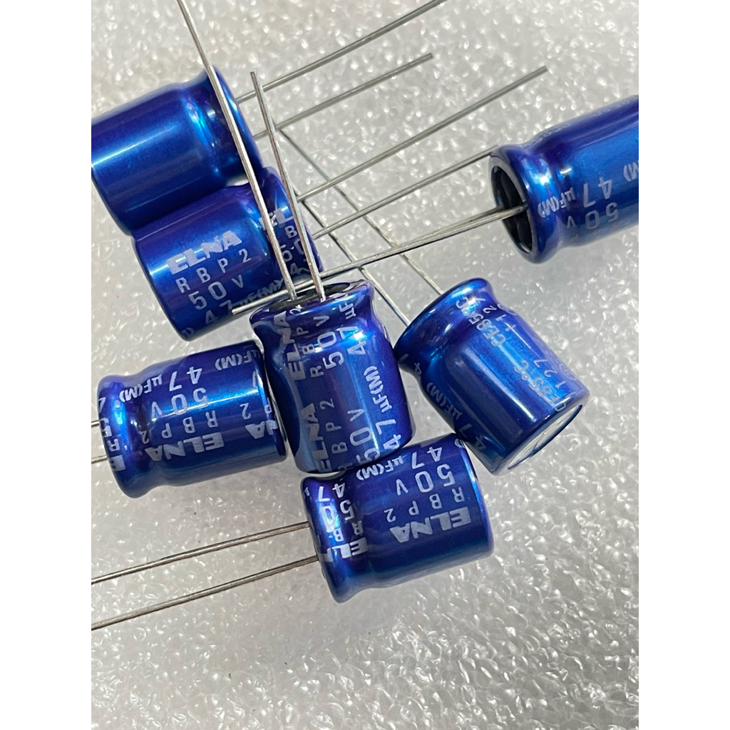 (แพ็ค10ตัว) คาปาซิเตอร์ไม่มีขั้ว 47UF 50V BP ไม่มีขั้ว ทนร้อนสูง 85C ยี่ห้อ ELNA สีฟ้า ขนาด 10x13mm 