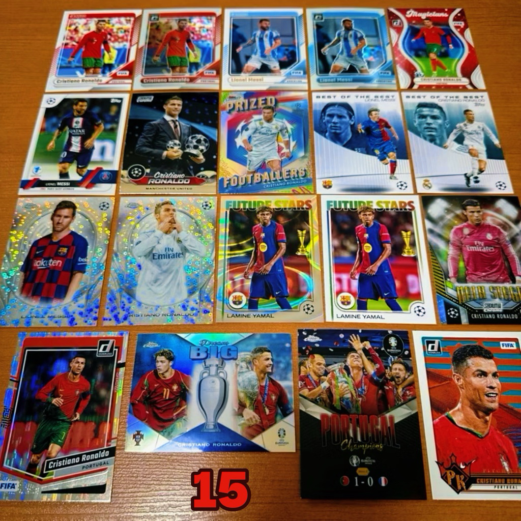 การ์ดสะสมฟุตบอล ชุดรวม MESSI RONALDO และ YAMAL ลิขสิทธิ์แท้จาก TOPPS และ PANINI หลากหลายรุ่นหลายแบบ