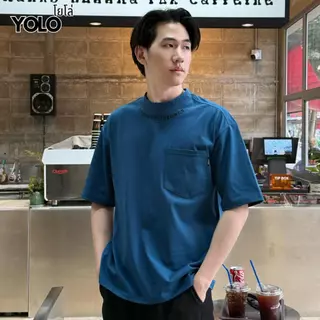 YOLO เสื้อยืด OVERSIZE เสื้อยืดแขนสั้น คอกลม แขนสั้น สีพื้น ลายปัก Y2364