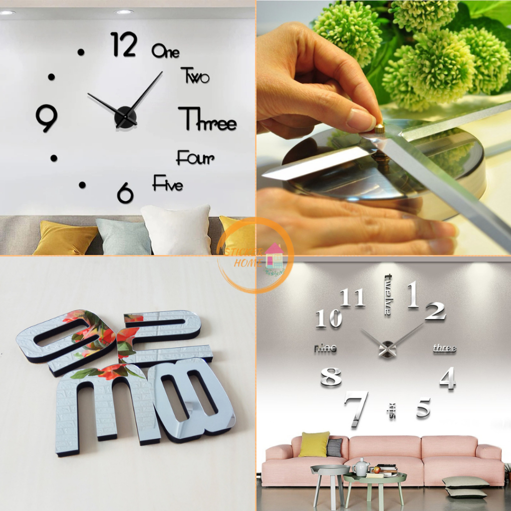 นาฬิกาติดผนัง ขนาดใหญ่ 150CM สติกเกอร์ อะคริลิค ติดตั้งง่าย สีดำ Wall 3D Clock DIY ส่งจากไทย