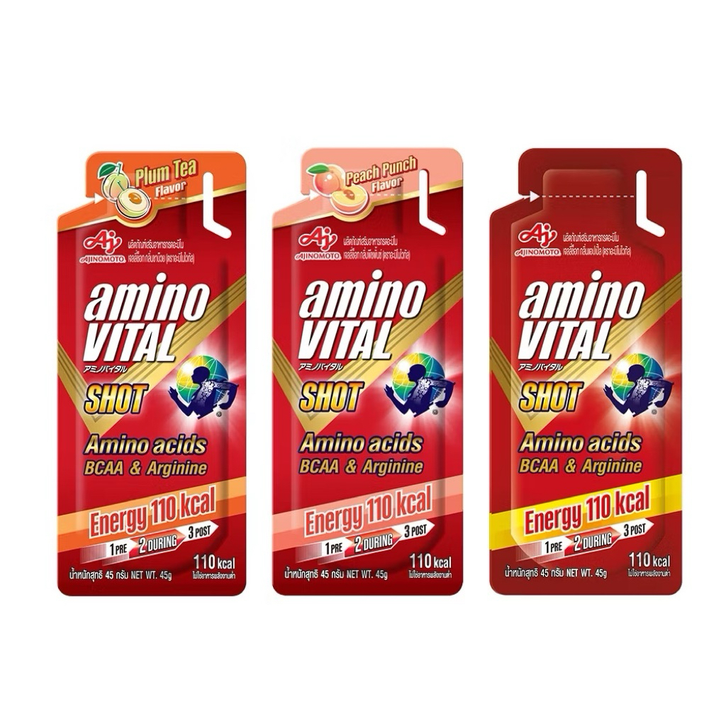 Amino Vital อะมิโน ไวทัล Red Shot 45G.  หลายรสชาติ Energy gel เจลให้พลังงานผสมกรดอะมิโน