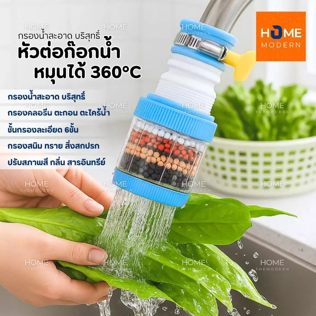 หัวต่อก๊อกน้ำ(รุ่นอัพเกรดปรับค่าPHในน้ำ)หมุนได้ 360°Cชั้นกรอง 6ชั้น กันน้ำกระเด็น หัวกรองก๊อกน้ำ ที่กรองน้ำ หัวกรองน้ำ