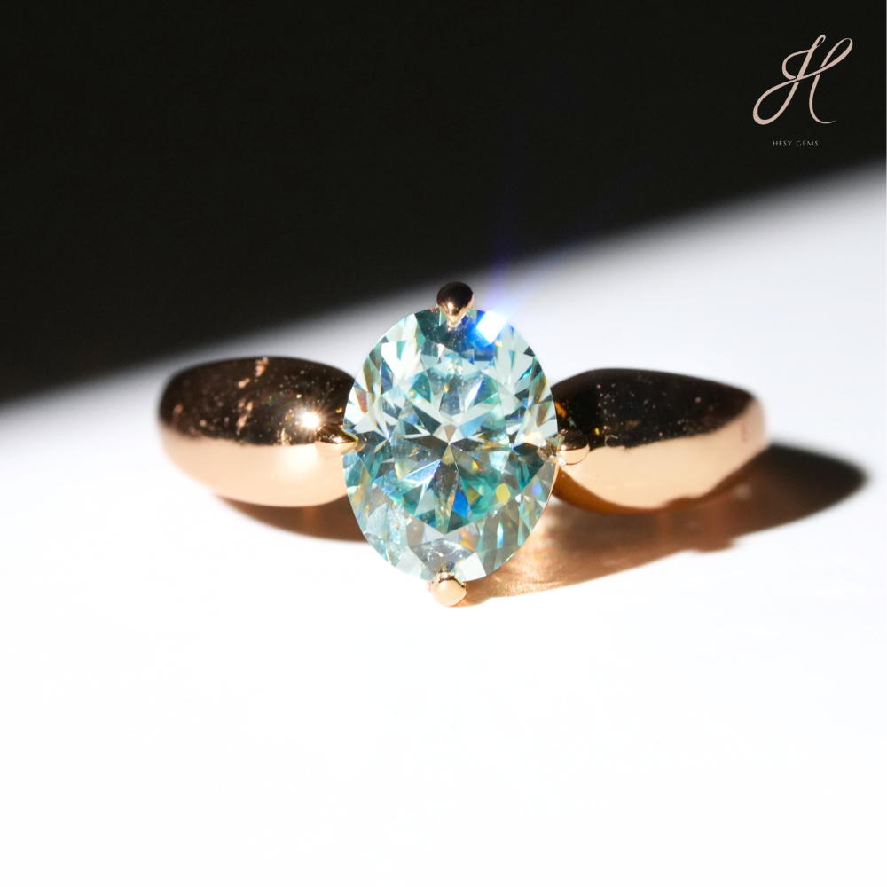 แหวนGreen Moissanite มาคี 2ct ชุบRG2ct Marquise-Cut Green Moissanite Ring in Rose Gold Plating