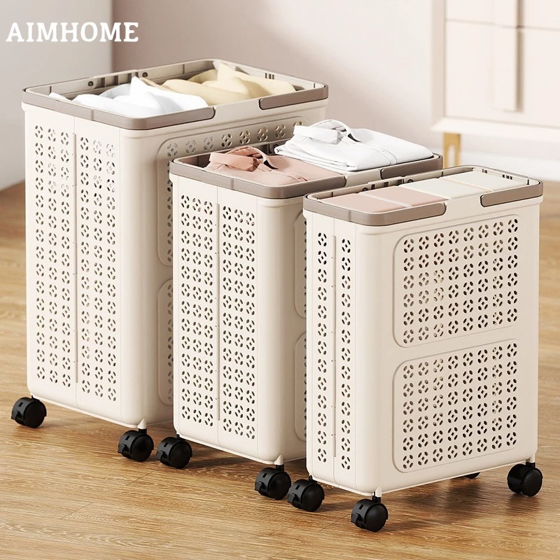 AimHome ตะกร้าซักผ้าแบบพับได้ ตะกร้าซักผ้า จัดเก็บ ตะกร้ามีล้อ เสื้อผ้า ตะกร้าอเนกประสงค์ จัดเก็บเสื้อผ้า ตะกร้าผ้า