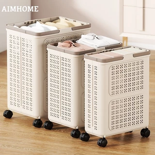 AimHome ตะกร้าซักผ้าแบบพับได้ ตะกร้าซักผ้า จัดเก็บ ตะกร้ามีล้อ เสื้อผ้า ตะกร้าอเนกประสงค์ จัดเก็บเสื้อผ้า ตะกร้าผ้า