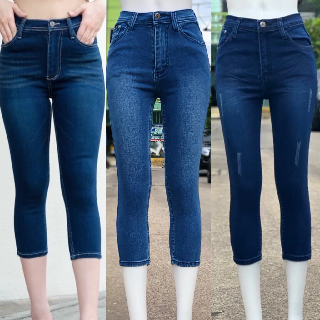 กางเกงยีนส์ 5 ส่วน (ซิป) รัดรูป ยืดได้พอสมควร ทรงสวย ใส่สบาย *ขนาดที่แจ้งเป็นขนาดหลังยืดตึงสุด*