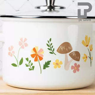 หม้อเคลือบทรงสูง ขนาด 2.8L (20ซม.) ลายเห็ด ฝาแก้ว