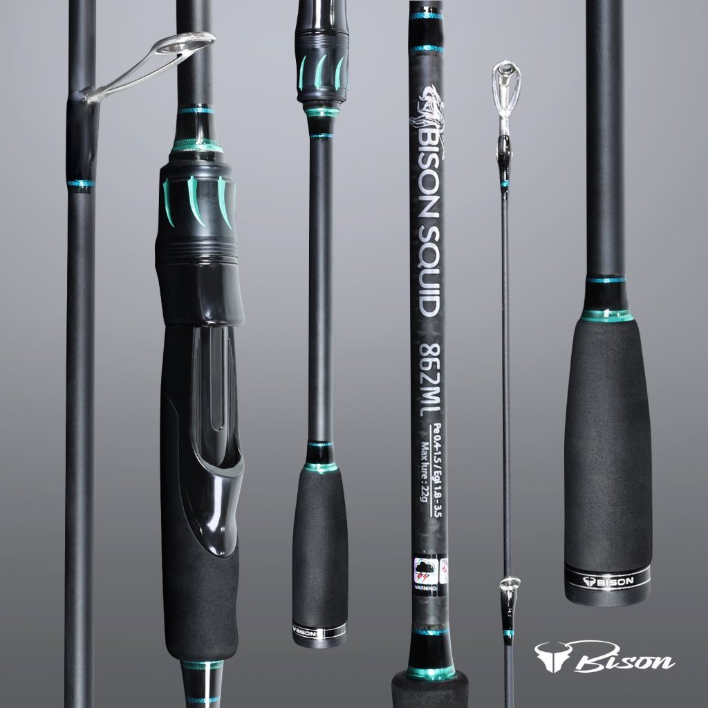 คันเบ็ด BISON SQUID 862ML รอก BISON QUID 2500S ไบสันตัวใหม่2023 ชุดตกหมึกมาคู่กับรอกสีสัน สวย งาม