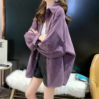 ใหม่ เสื้อคลุมแขนยาว เสื้อเชิ้ต ผ้าลูกฟูก ทรงหลวม ผ้าดี ใส่สบาย สไตส์เกาหลี