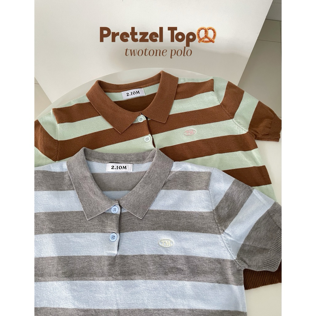 Pretzel Top🥨 เสื้อโปโลทูโทน ปักโลโก้ใหม่ ผ้านุ่มสีน่ารักมาก