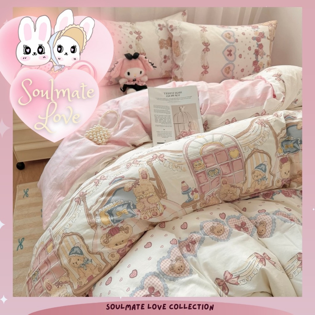 ชุดผ้าปูที่นอนลายน่ารัก Soulmate love Collection ครบเซ็ท 6 ชิ้น