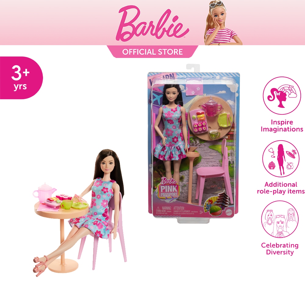 Barbie Pink Passport Japanese Tea Party Doll&Playset บาร์บี้ พิงค์พาสปอร์ต เพลย์เซตตุ๊กตาธีมปาร์ตี้น้ำชาญี่ปุ่น JFL65 ID