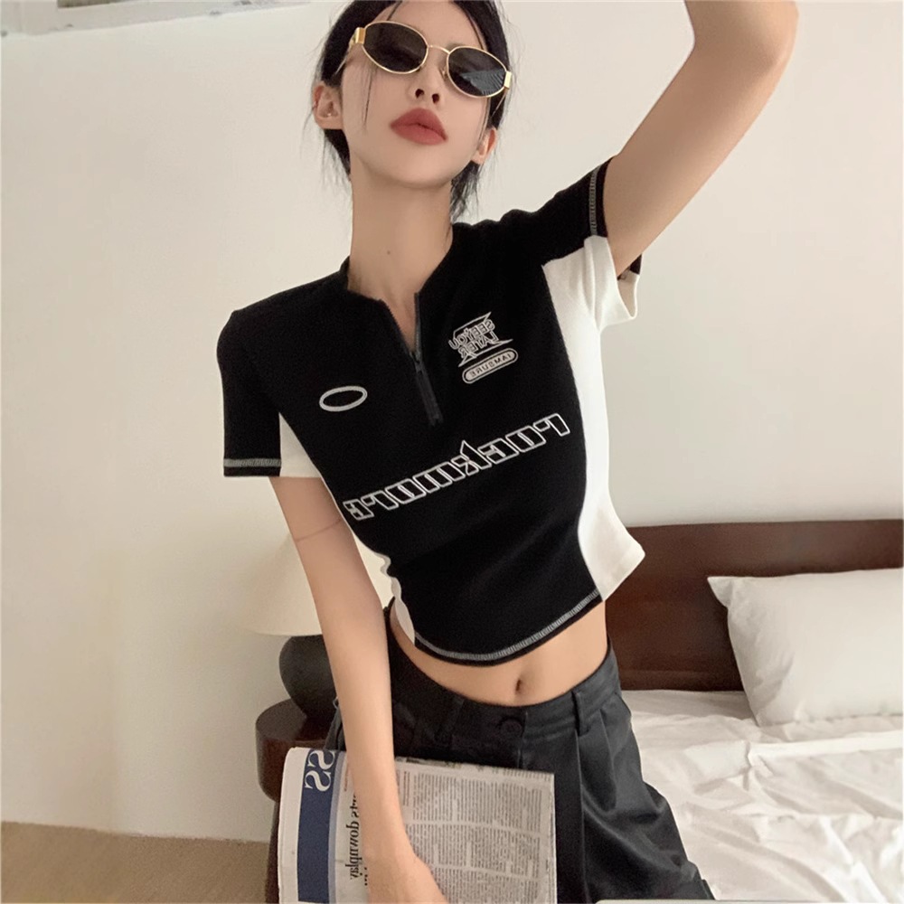พร้อมส่งในไทย*** เสื้อครอป เสื้อยืดแขนสั้นเข้ารูป สกรีนลายด้านหน้า Y224 รูปที่ 7