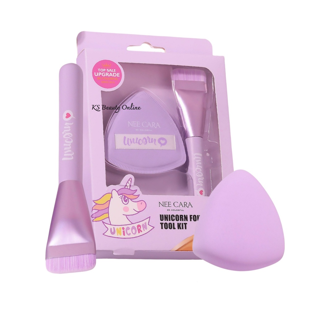 (N404) นีคาร่า เซตพัฟ+แปรงเกลี่ยรองพื้น NEE CARA Unicorn Foundation Tool Kit
