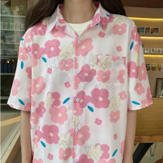 พร้อมส่ง✈️NovaMode🌸เสื้อเชิ้ตแขนสั้นลายดอกไม้สไตล์ญี่ปุ่น ทร…