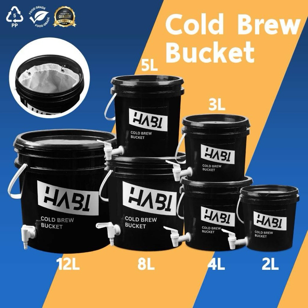 Cold Brew Bucket 4 L. ถังทำกาแฟสกัดเย็นพร้อมผ้ากรอง พลาสติก Food Grade (5PP) ขนาดใหม่ 2L. 3L. 5L. 8L. 12L.
