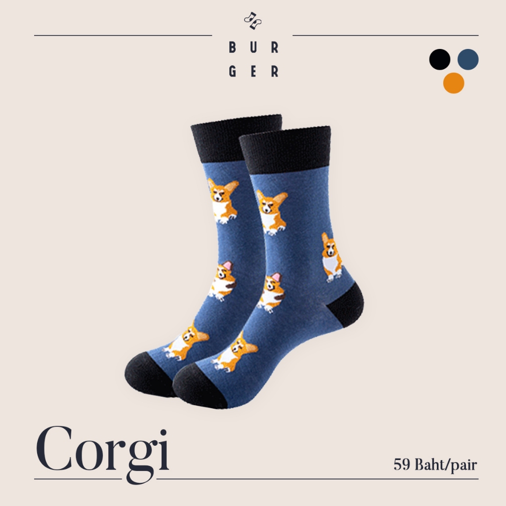 Corgi ถุงเท้าแฟชั่นเกาหลี ลายหมาคอร์กี้ น่ารัก ครึ่งแข้ง ราคาถูก คุณภาพดี