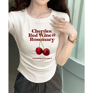 เสื้อยืดเเขนสั้นผู้หญิง เสื้อครอปพิมพ์ลาย สายหวาน ใส่เเล้วดูผอม ใส่สบาย เเมทช์ง่ายป #2325